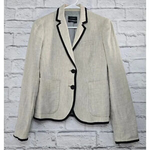 J.Crew linen schoolboy cream and black blazer office front pockets XS.
